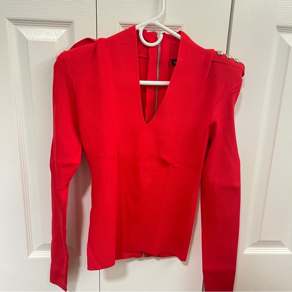 Karen Millen Red V-Neck Long Sleeve Top